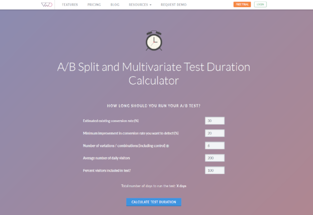 AB test duration calculator