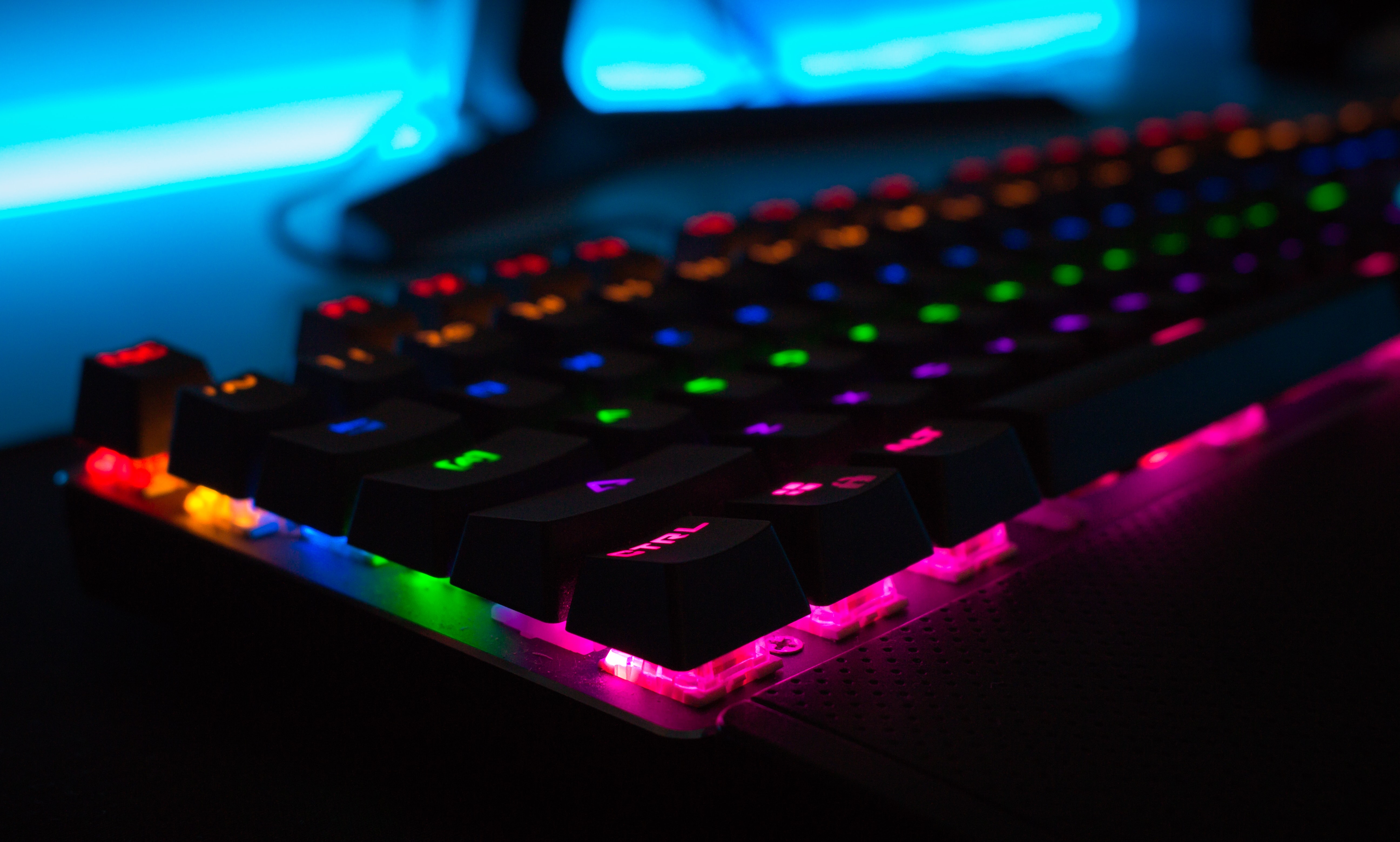 Gaming keyboard with multi-colored lights